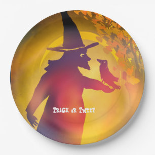 Halloween Witch and Black Bird Trick or Tweet Paper Plates