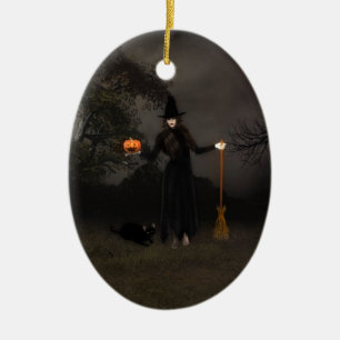 Halloween Witch and Black Cat Ornament