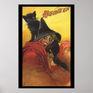 Halloween Witch And Black Cat Poster