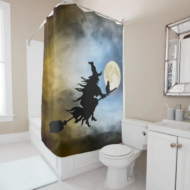 Halloween Witch and Black Cat Shower Curtain Zazzle