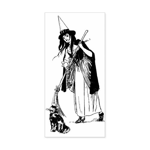 Halloween Witch and Black cat vintage art Rubber Stamp