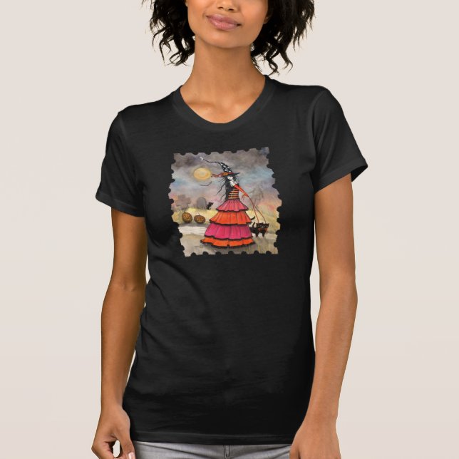 Halloween Witch and Black Cats Art T-Shirt (Front)