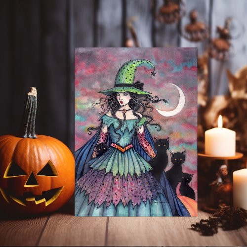 Halloween Witch and Black Cats Molly Harrison Card