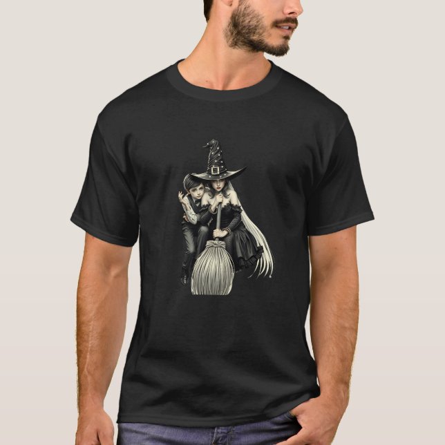 Halloween Witch and Boy: Dark Magic Duo T-Shirt (Front)