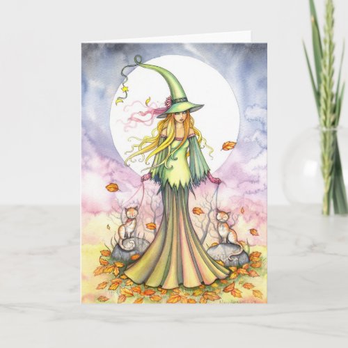 Halloween Witch and Cat Art Card