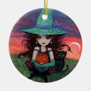 Halloween Witch and Cat Ornament