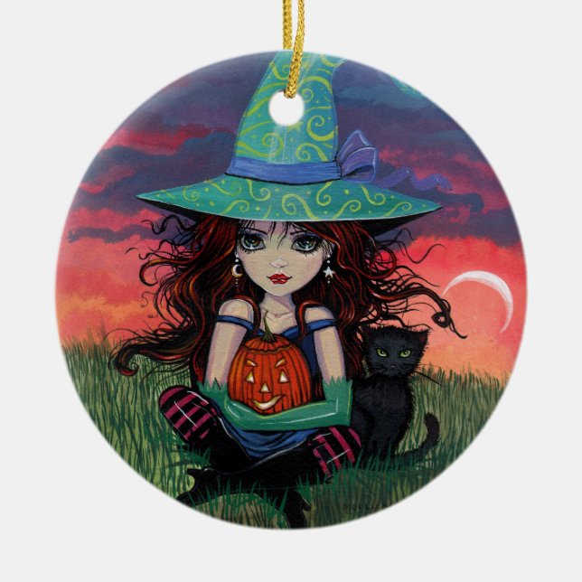 Halloween Witch and Cat Ornament (Front)