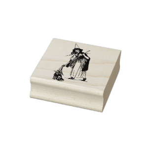 Halloween Witch and Cat Rubber Stamp