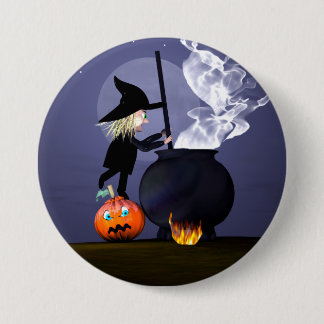 Halloween Witch and Cauldron Button