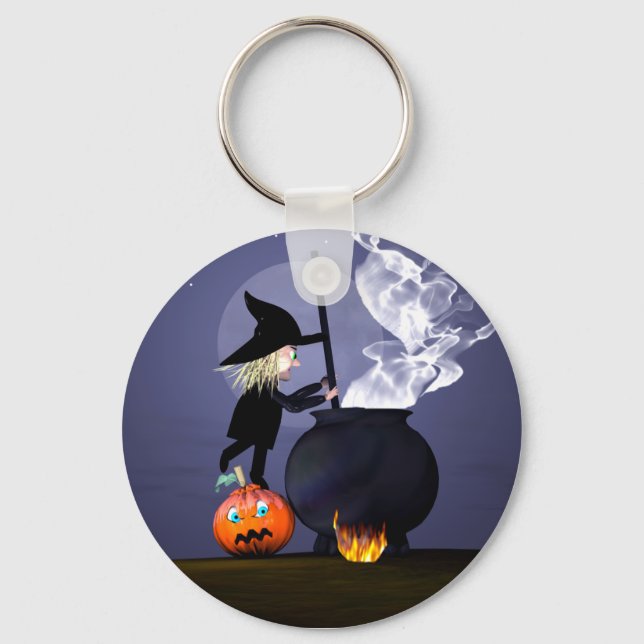 Halloween Witch and Cauldron Keychain (Front)