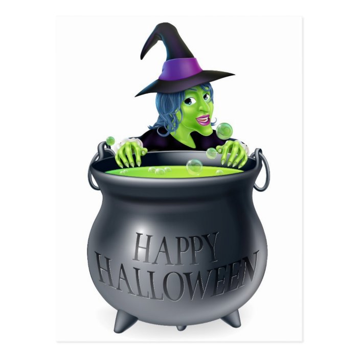 Halloween Witch and Cauldron Post Card