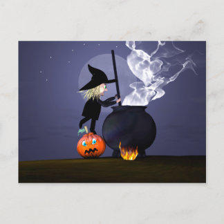 Halloween Witch and Cauldron Postcard