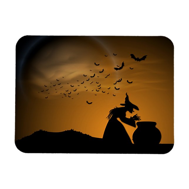 Halloween Witch and Cauldron with Bats Magnet (Horizontal)