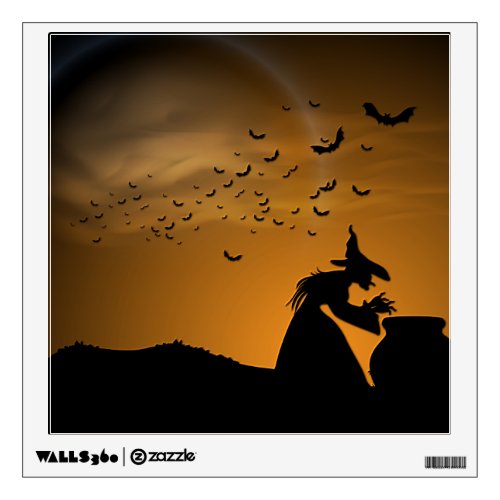 Halloween Witch and Cauldron with Bats Wall Decal