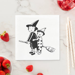 Halloween Witch and Clown Riding Broomstick Napkins