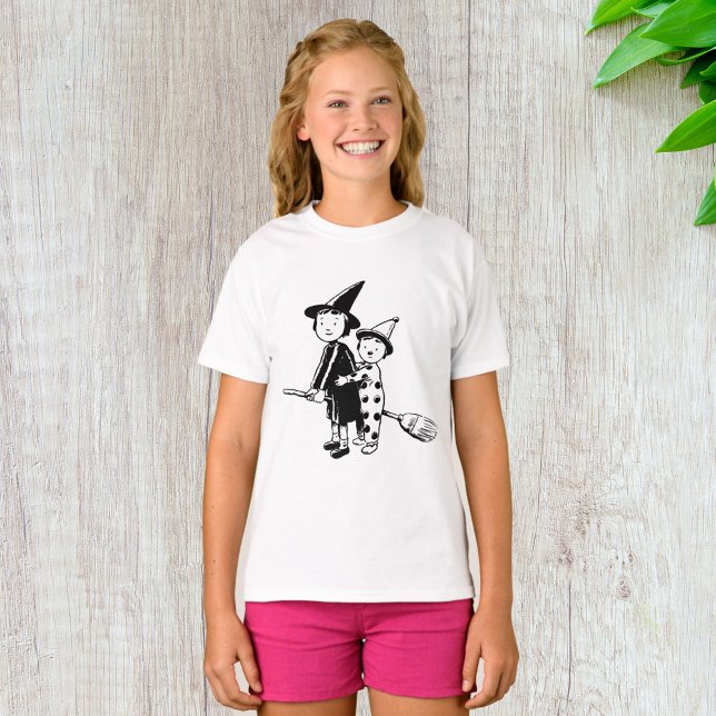 Halloween Witch and Clown Riding Broomstick T-Shirt (Creator Uploaded)