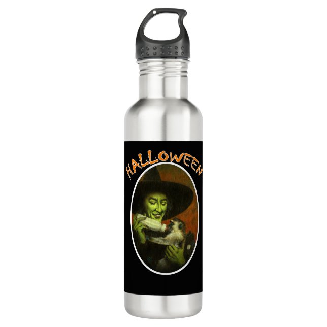 Halloween Witch And Flying Monkey Stainless Steel Water Bottle (Front)