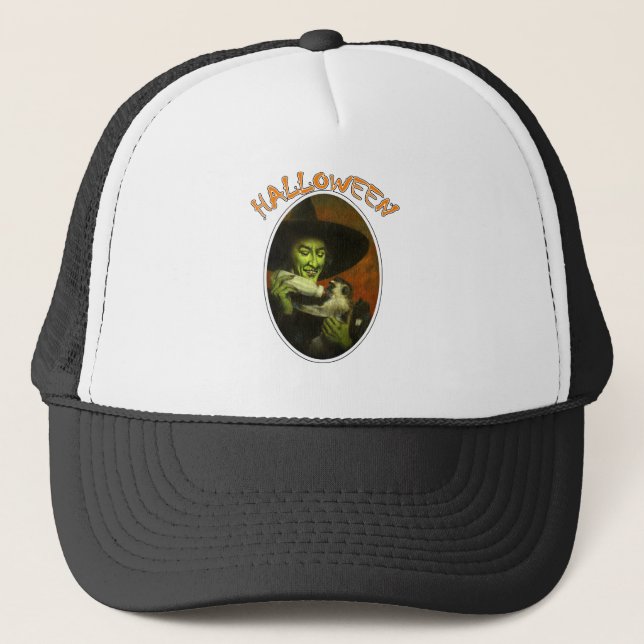 Halloween Witch And Flying Monkey Trucker Hat (Front)