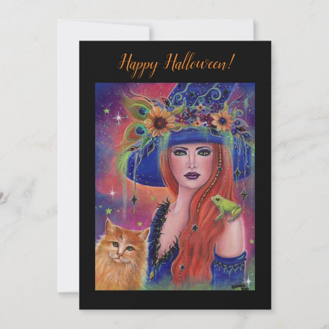 Halloween witch and frog by Renee Lavoie Save The Date (Front)