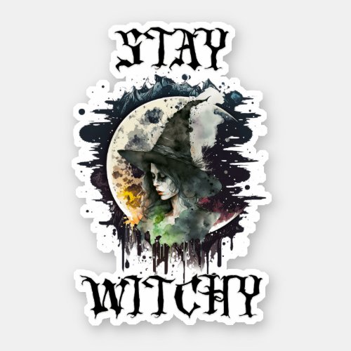 Halloween Witch and Full Moon Sticker