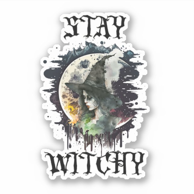 Halloween Witch and Full Moon Sticker (Front)