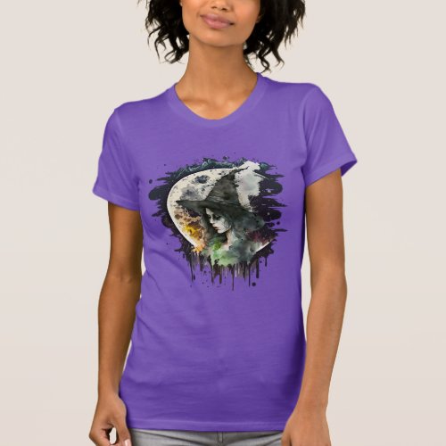 Halloween Witch and Full Moon T_Shirt