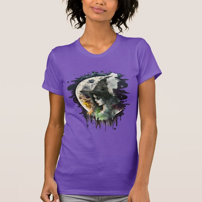 Halloween Witch and Full Moon T-Shirt (Front)