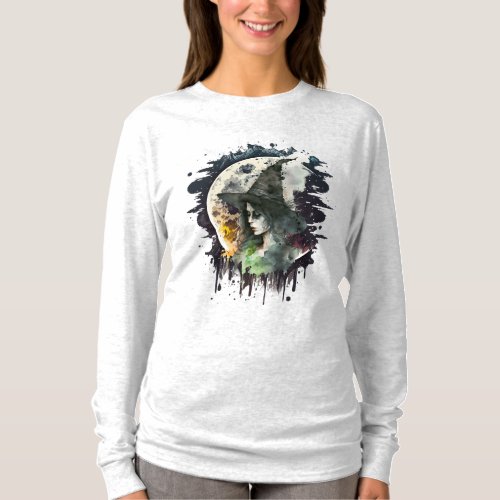 Halloween Witch and Full Moon T_Shirt