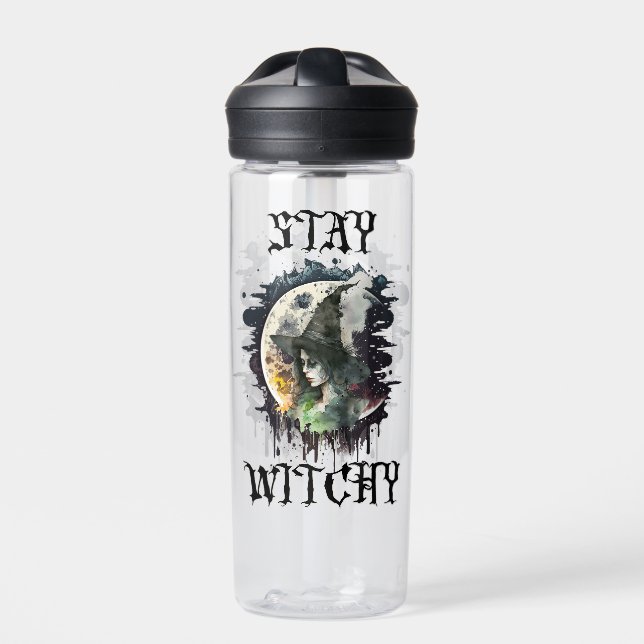 Halloween Witch and Full Moon Water Bottle (Front)
