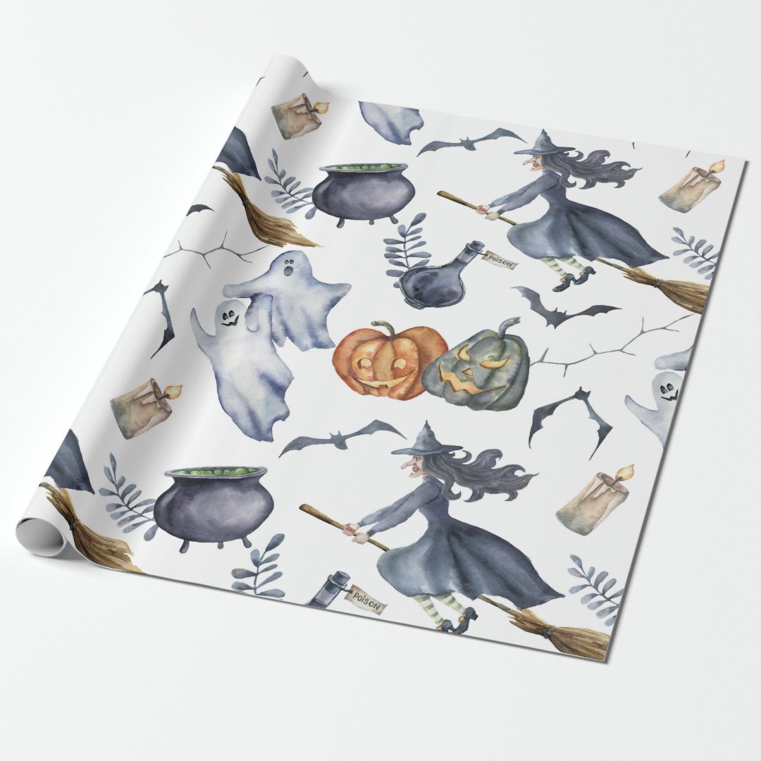 Halloween Witch and Ghost Wrapping Paper | Zazzle