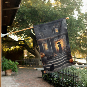 Halloween Witch and Haunted House Flag