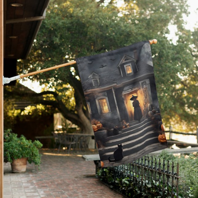 Halloween Witch and Haunted House Flag (In SItu)