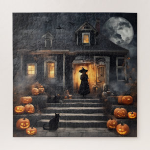 Halloween Witch and Haunted House Jigsaw Puzzle