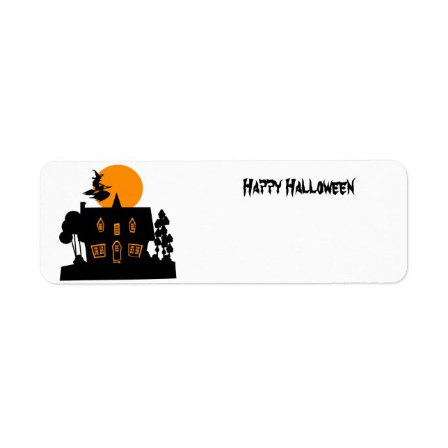 Halloween witch and haunted house label (Front)