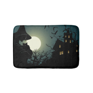 Halloween: witch and hounted house bathroom mat
