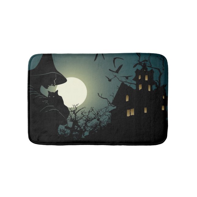 Halloween: witch and hounted house bathroom mat (Front)