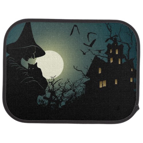 Halloween witch and hounted house car mat