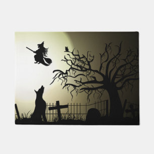 Halloween Witch and Howling Dog Doormat