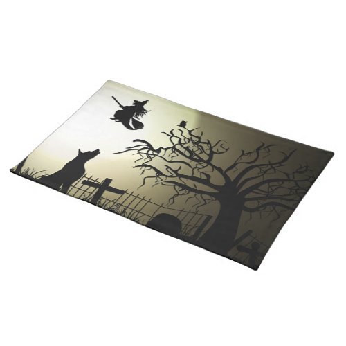 Halloween Witch and Howling Dog Placemat