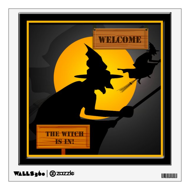 Halloween Witch and Moon Welcome Wall Decal (Front)