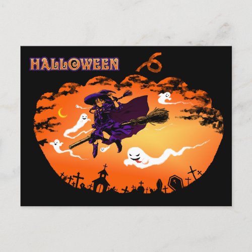 Halloween Witch and Obake Postcard
