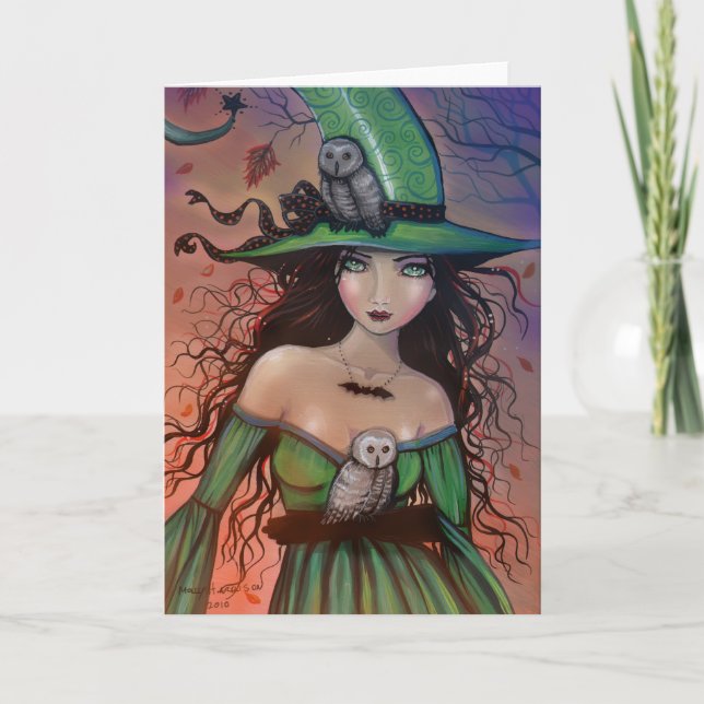 Halloween Witch and Owls Card (Front)