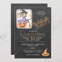Halloween witch and pumpkin bachelorette party invitation