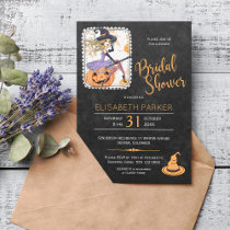 Halloween witch and pumpkin bridal shower party invitation