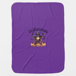 Halloween Witch and Pumpkins Baby Blanket