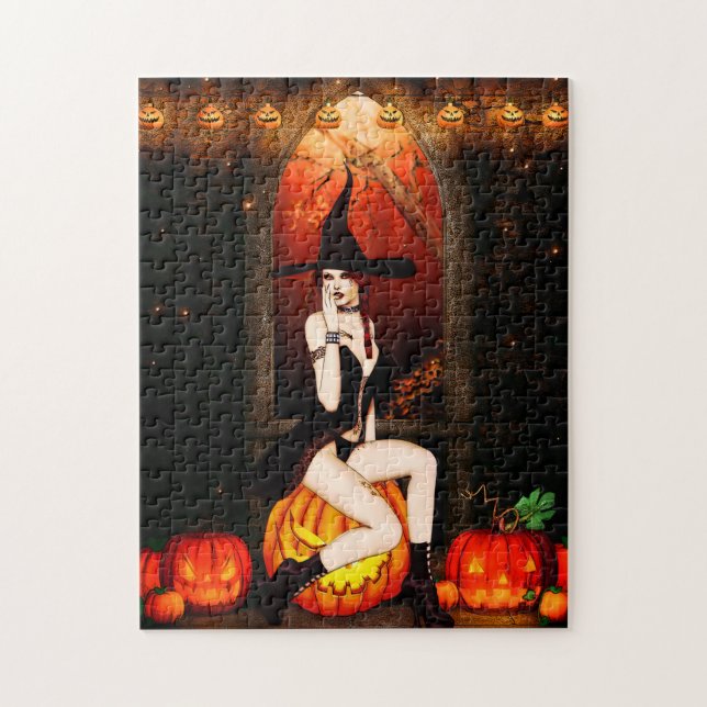 Halloween Witch and pumpkins Jigsaw Puzzle (Vertical)