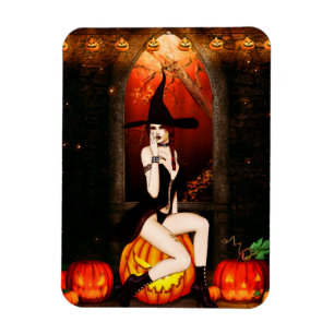 Halloween Witch and pumpkins Magnet