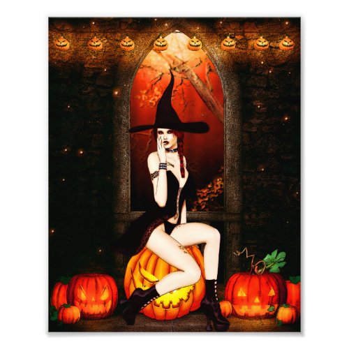 Halloween Witch and pumpkins Photo Print