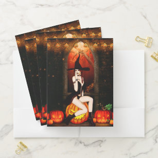 Halloween Witch and pumpkins Pocket Folder
