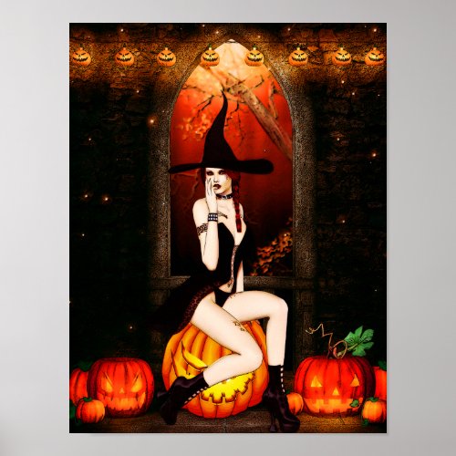 Halloween Witch and pumpkins Poster